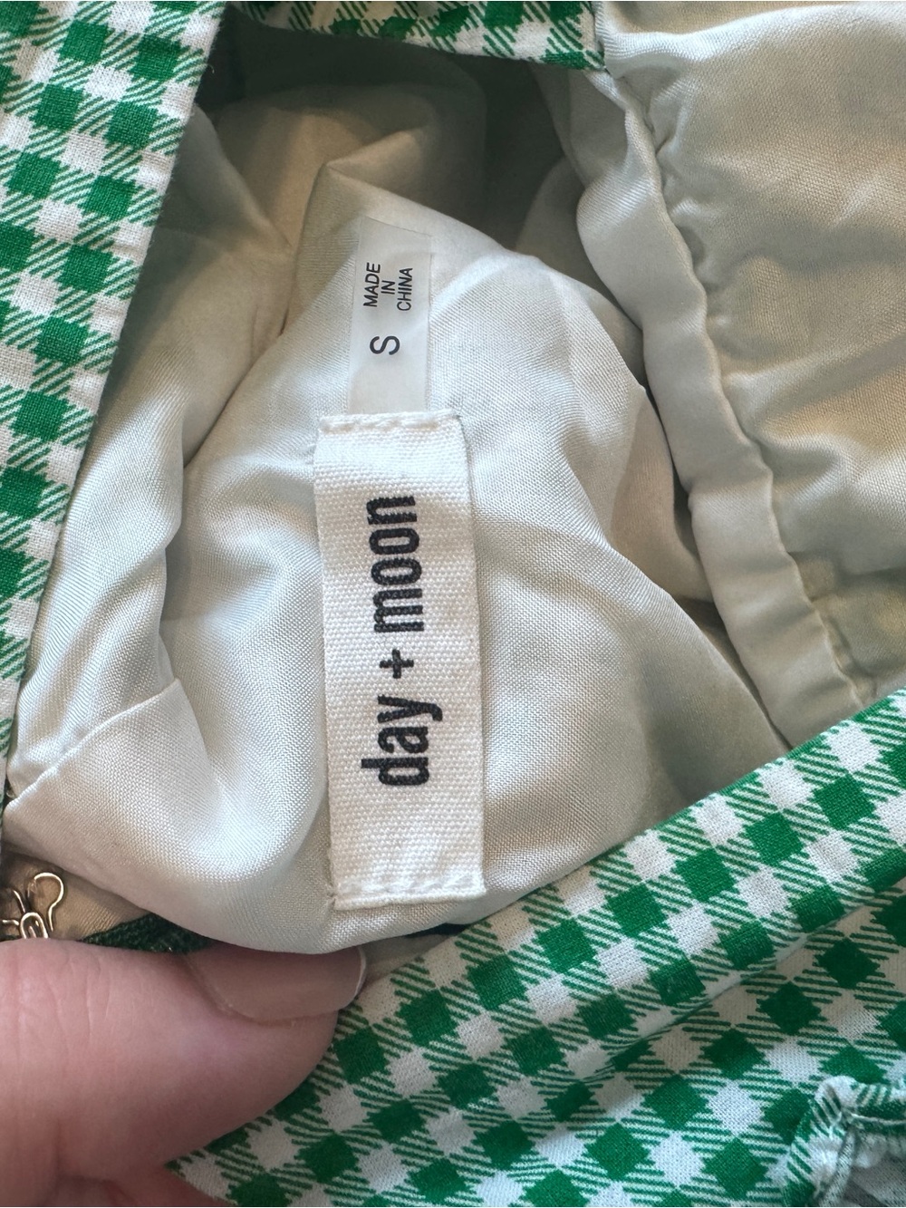 Women’s Green Gingham One-Piece Romper- Vestique Day + Moon - Picture 3 of 3